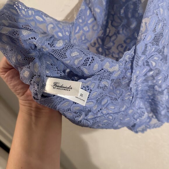 Fredericks of Hollywood Baby Blue Sheer Lace Plunging V Neck Teddy Lingerie - Picture 8 of 10